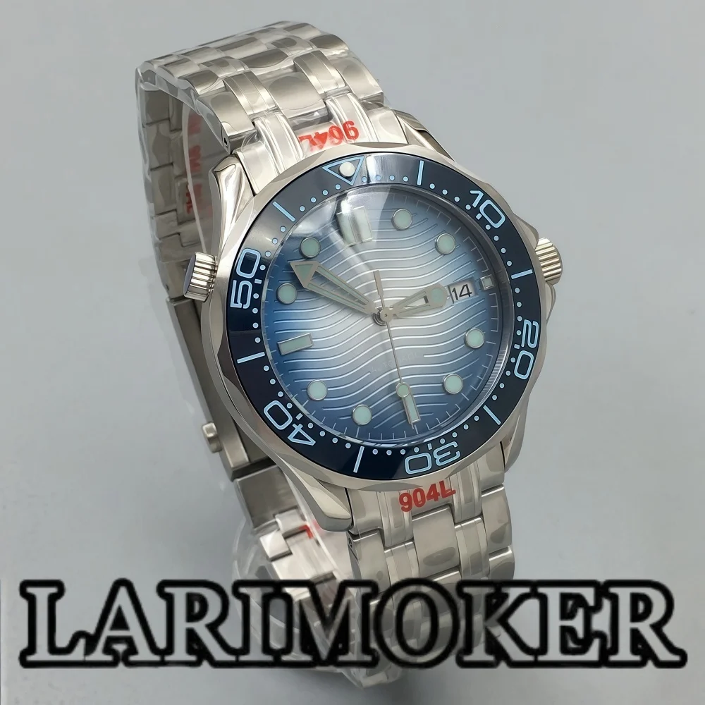 LARIMOKER 41mm Men's Automatic Mechanical Watch NH35 Movement Gradient Blue Dial Ceramic Bezel Sapphire Glass Waterproof Watch