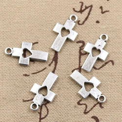 30pcs Charms Cross Heart Cut Out 18x10mm Antique Silver Color Pendants DIYCrafts Making Findings Handmade Tibetan Jewelry