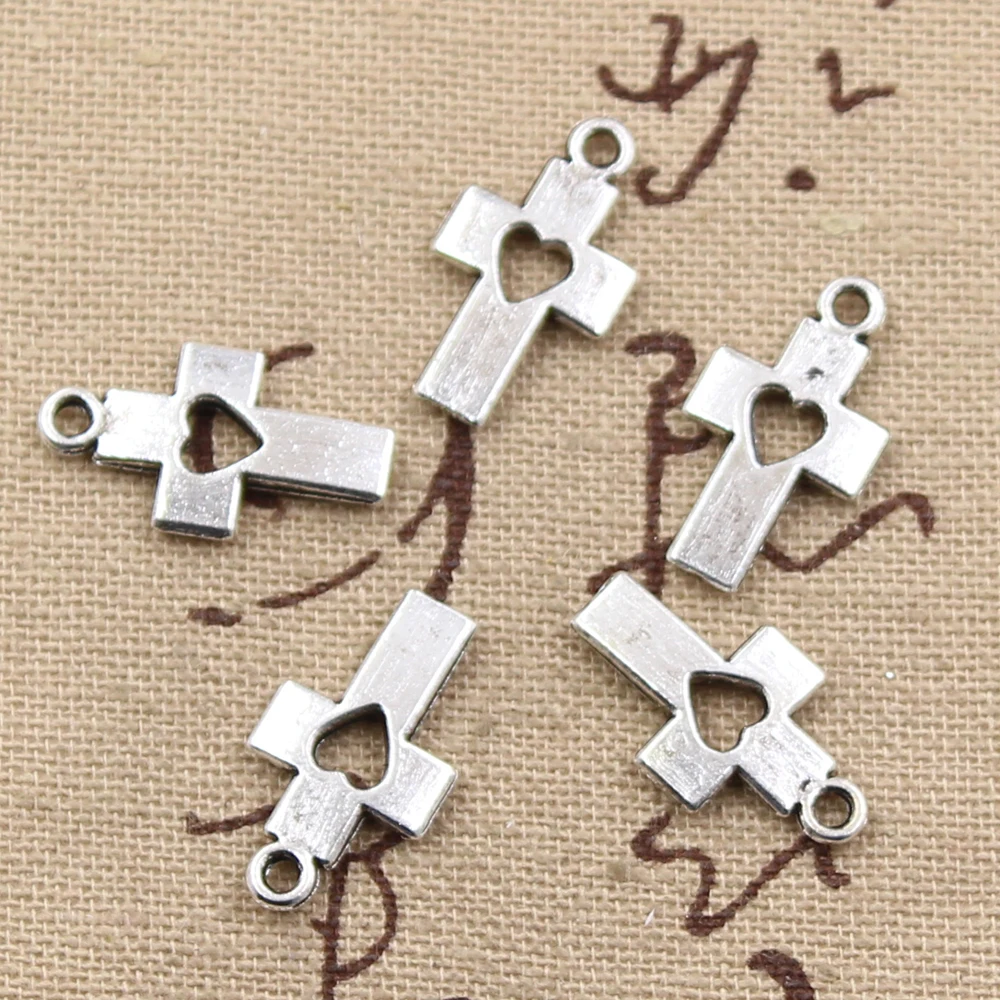 30 sztuk Charms krzyż serce wyciąć 18x10mm antyczne srebro kolor wisiorki DIYCrafts dokonywanie ustalenia Handmade tybetański biżuteria