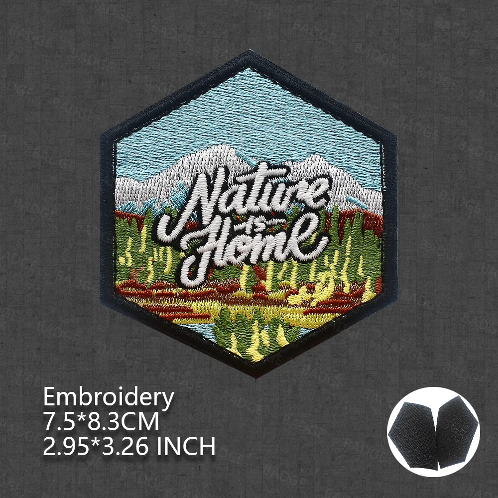 Nature Series Embroidery Patches, Nature Is Home, Outdoor Travel Adventure Wild Patch With Hook Loop For Backpack, Cap, Clothing