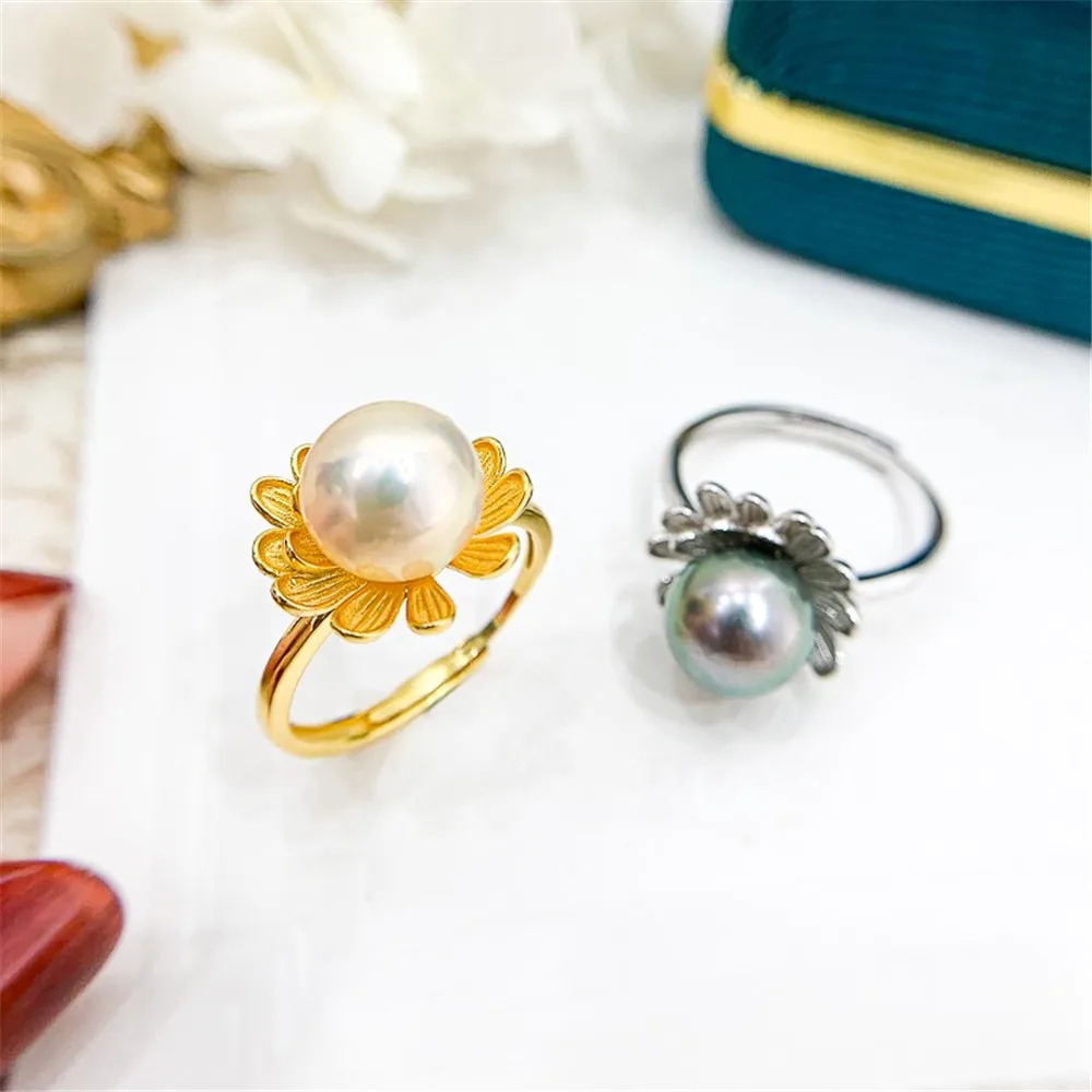 

DIY Pearl Ring Accessories S925 Sterling Silver Ring Empty Holder Fashionable Gold Silver Jewelry Holder Fit 8-11mm Circle Z225