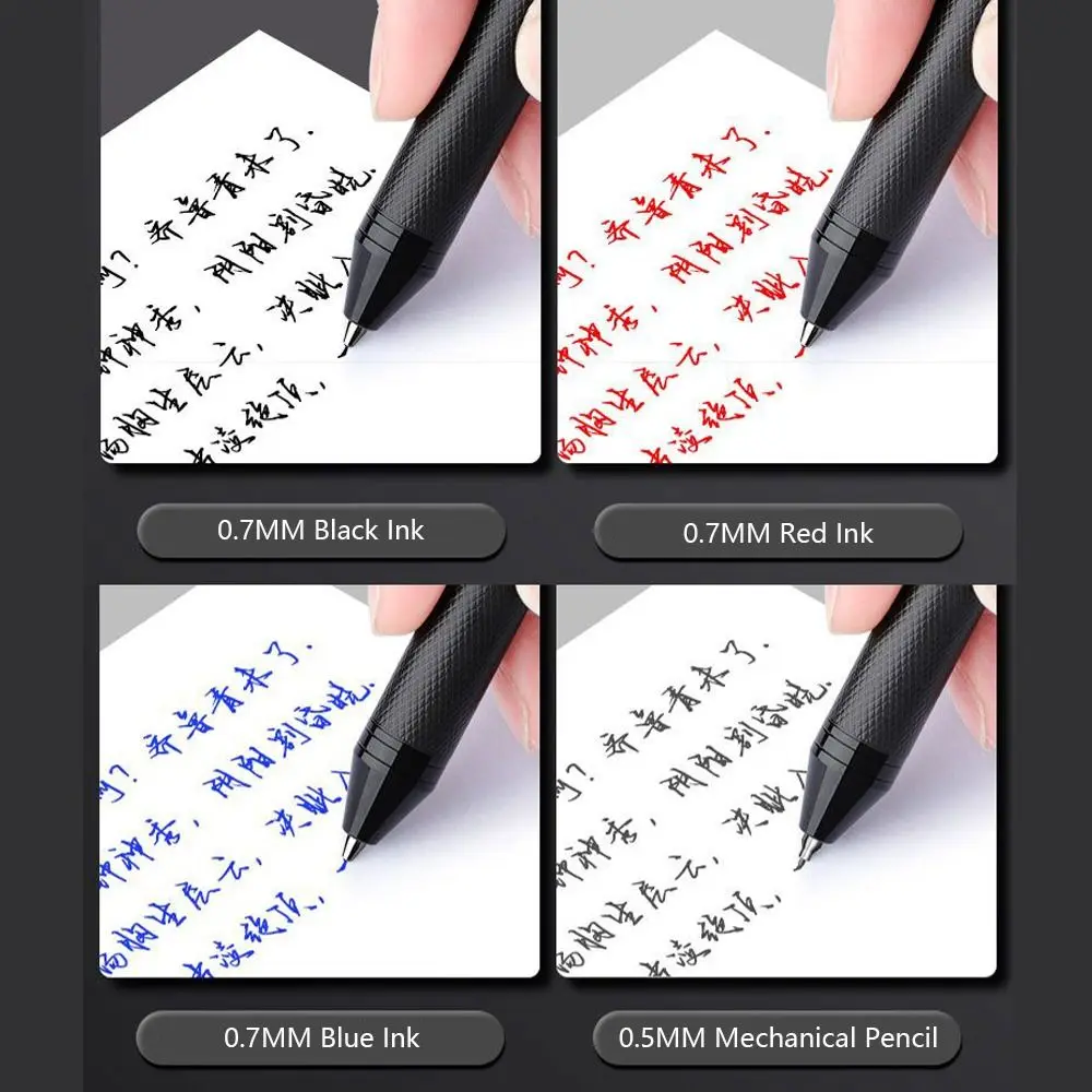 Caneta multifuncional de metal simples, tipo prensa 4 em 1, caneta esferográfica de 3 cores, sensor de gravidade, lápis mecânico de 0.5mm, escola e escritório