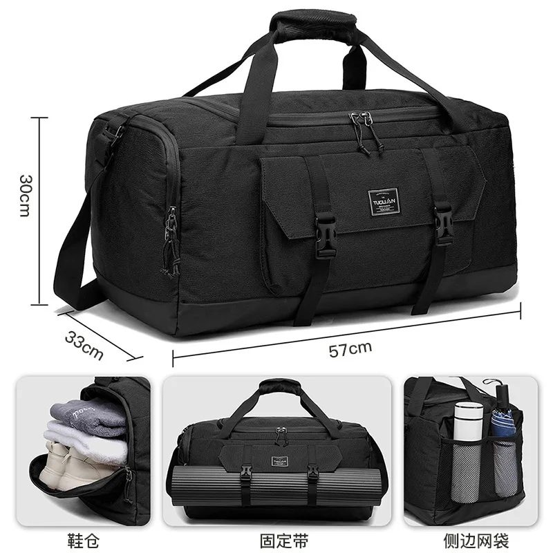 British Style Canvas Gym Bags Waterproof Yoga Bag, Sports Handbag and Weekend Travel Backpack with Shoe Compartment for Men