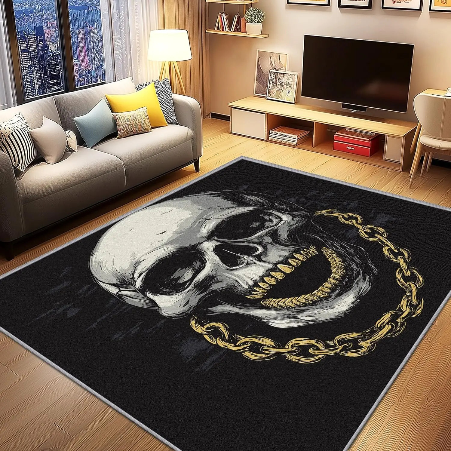 Skull hip-hop Decor for BedroomGothic Horror Skeleton Area Rug - Demon Evil Pop Art Rugs - Pop Art Carpet - Skull Home Decor