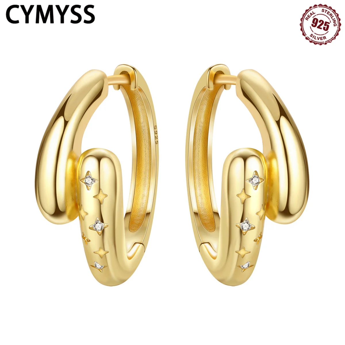 

CYMYSS 2025 New S925 Pure Silver Zircon Star Earrings Boutique Birthday Party Gift Women's Jewelry