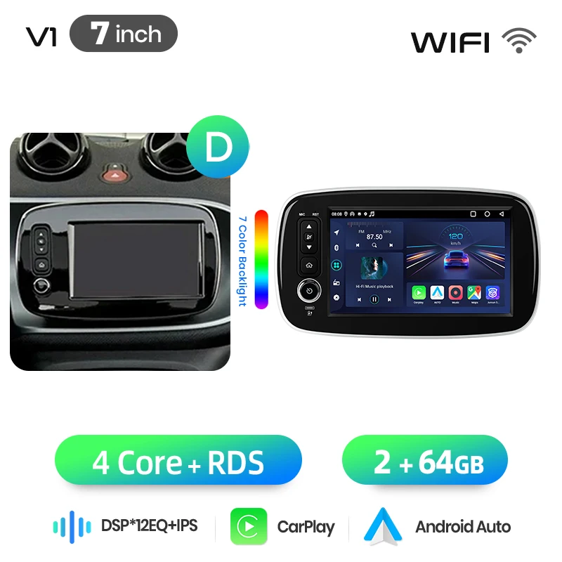 Junsun 8-Zoll Kabelloses CarPlay Android Auto Autoradio für Mercedes Benz Smart Fortwo 453 2014-2020 Multimedia Kabelloses Apple CarPlay Intelligente Systeme IPS Touchscreen Stereo-Videoplayer 2 Din