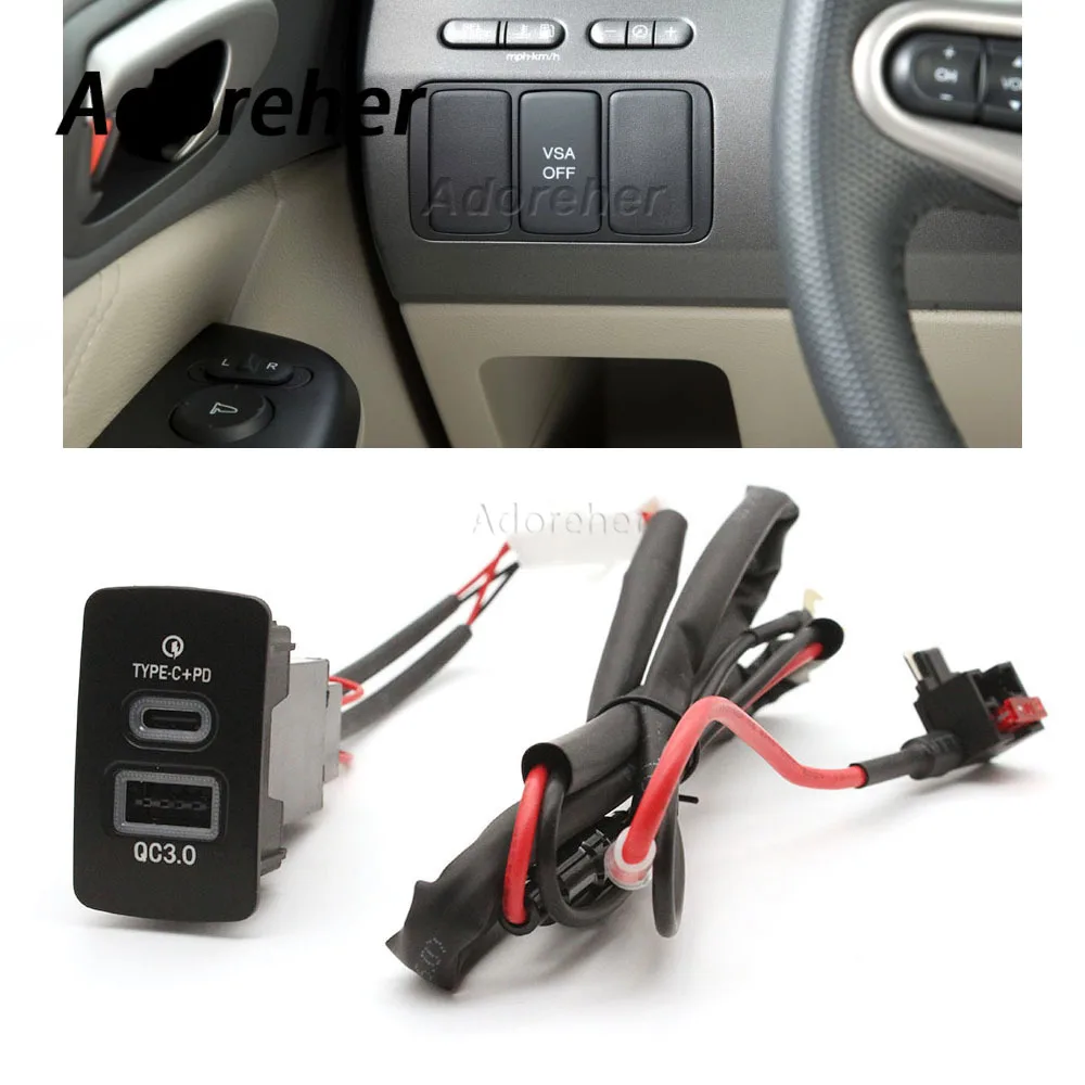 

Модифицированный автомобильный адаптер быстрой зарядки QC3.0 + TYPE-C для Honda Fit CRV 2006-2013, Odyssey, Civic 2012 года выпуска