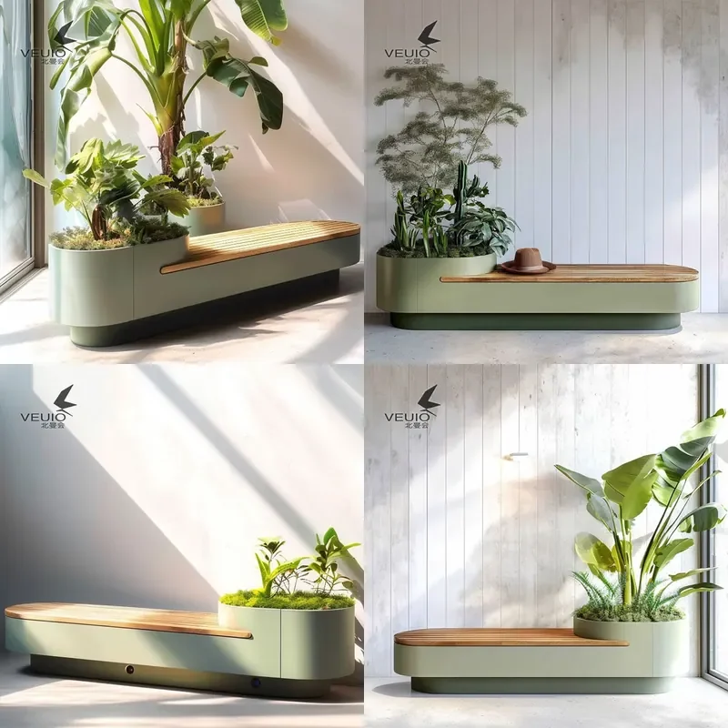 For Outdoor Wrought Iron Flower Box Seat Combination Courtyard Terrace Leisure Chair Community Landscape Integrated Bench