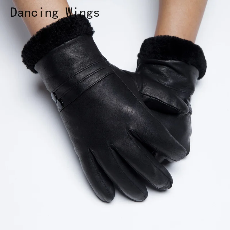 

Hot Sale Winter Women Men Gloves Warm Wool Lined Sheepskin Gloves Elegant Button Full Finger Unisex Luvas