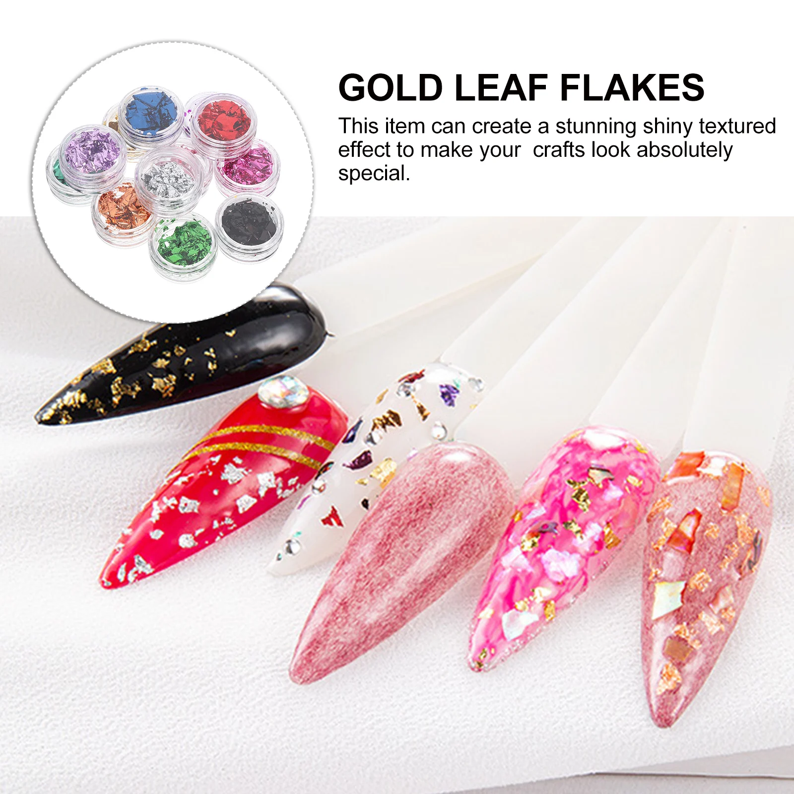 

12Pcs Nail Art Foil Decorations Iridescent Holographic Metallic Leaf Fragments DIY Manicure Glitter Set for Women Shiny Gold