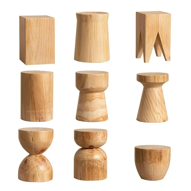

Creative Solid Wood Stool Log Pouf Sitting Stool Household Side Table Stump Hotel Decoration Coffee Table Creative Round Stool