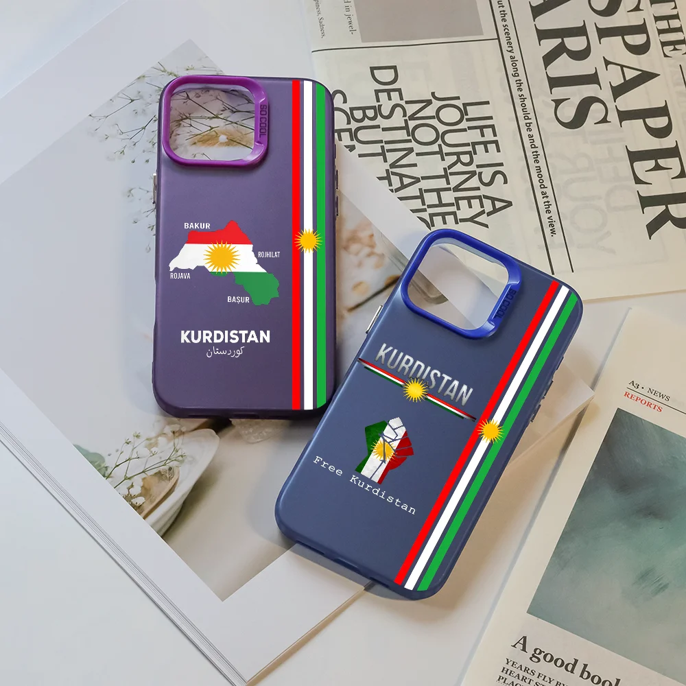 كردستان العلم خريطة جراب هاتف آيفون 16 برو ماكس 15 14 13 12 11 زائد متعدد الألوان أورورا الليزر للصدمات فوندا #3
