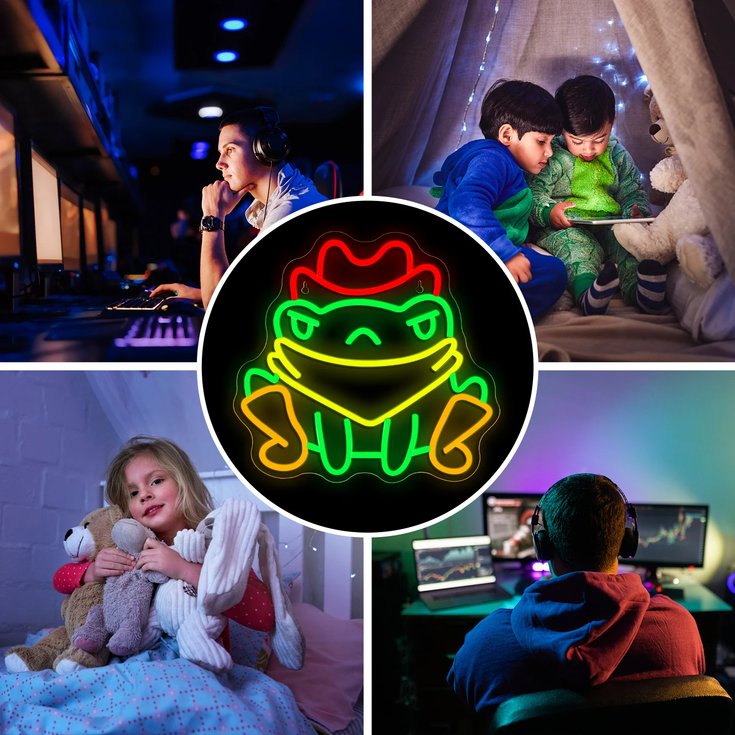 Cowboy Frog Neon Signs Cool Dimmable Neon LED Lights Home Party Bedroom Game Room Decoration Wall Light Up Sign Children Gift