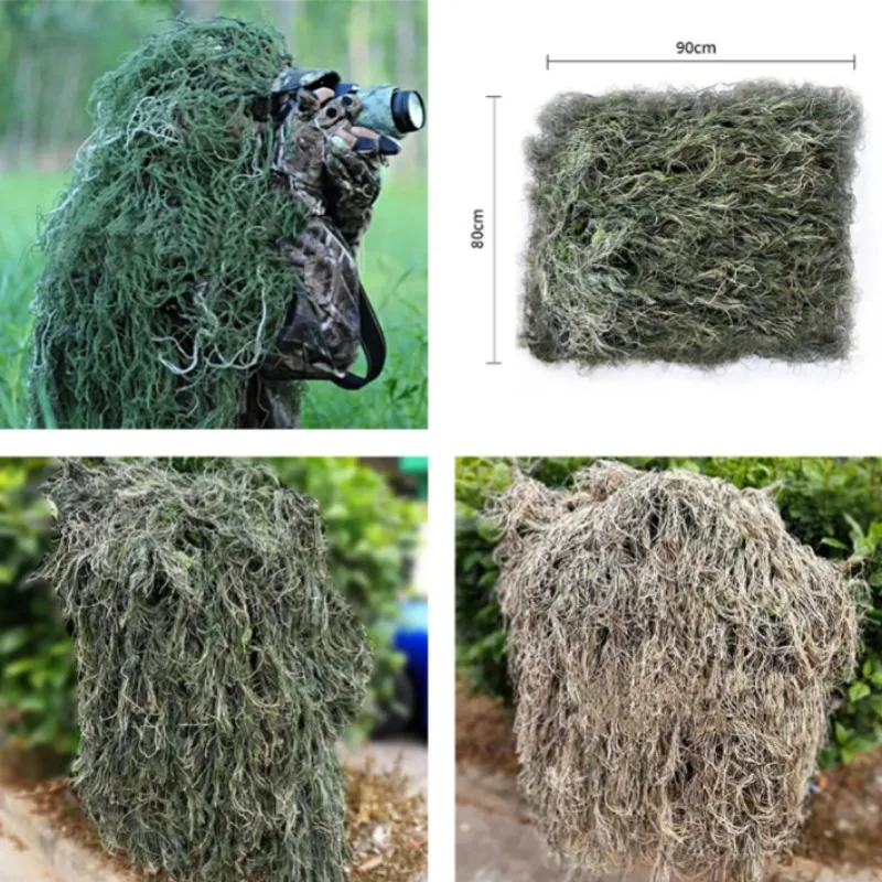 

Outdoor Military Jungle Camouflage Net Hat Hunting Clothes Ghillie Suit Hat Caps for Sniper Hunt Deer 80x90cm Tactical Uniform