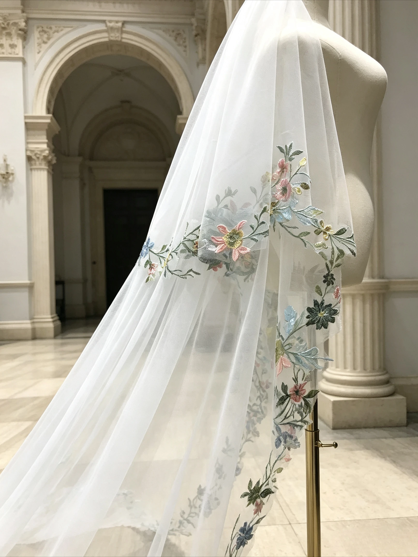 Colorful Wild Flower Wedding Bridal Veil Lace Set Waterfall Veil Soft Tulle Mantila Eyelashes With Lace Edge Handmade Custom
