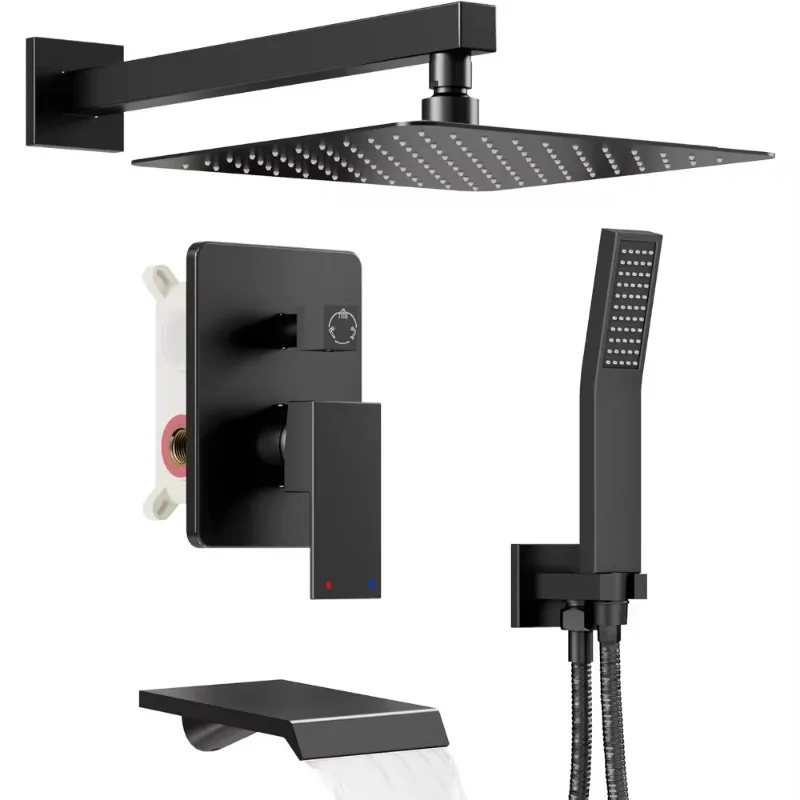 Shower System Wall Mounted Faucet Set for Bathroom With High Pressure 10'' Rain Shower Head and Handheld Shower Head Set