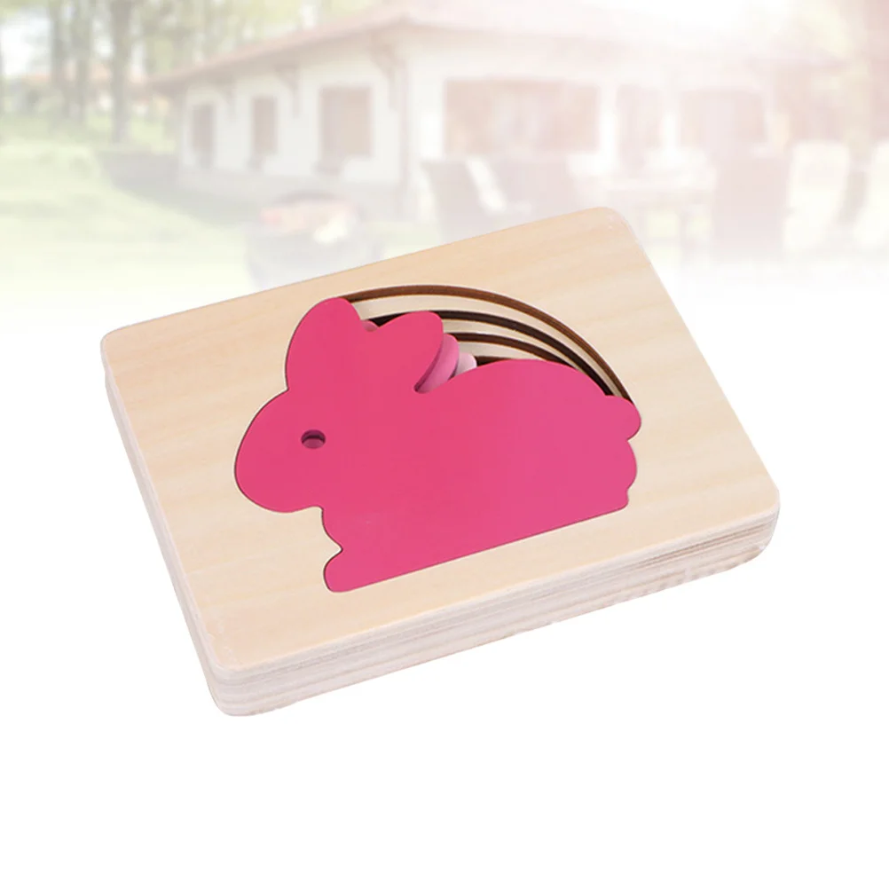 多層動物木製パズル ピンクグラデーションウサギ 3D ジグソーパネル 教育早期学習認知ギフト