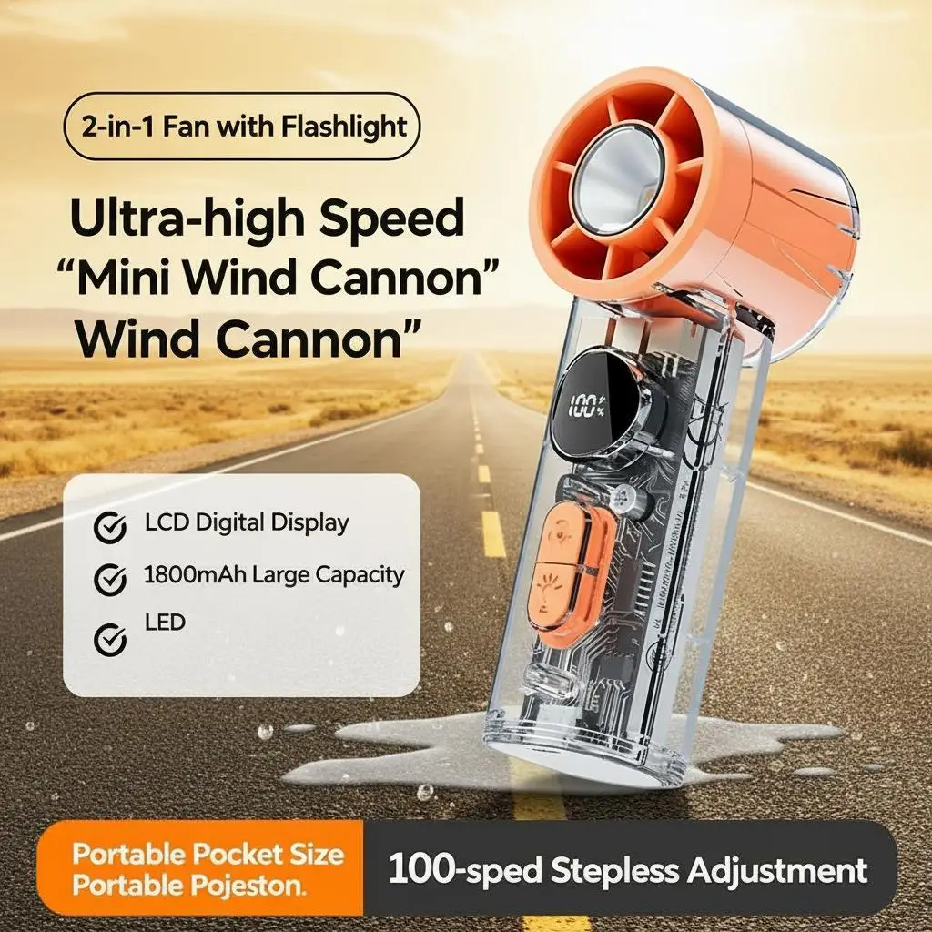 Summer Transparent Mini Handheld Fan With LED USB Rechargeable High Speed Folding Cooling Fan For Outdoor