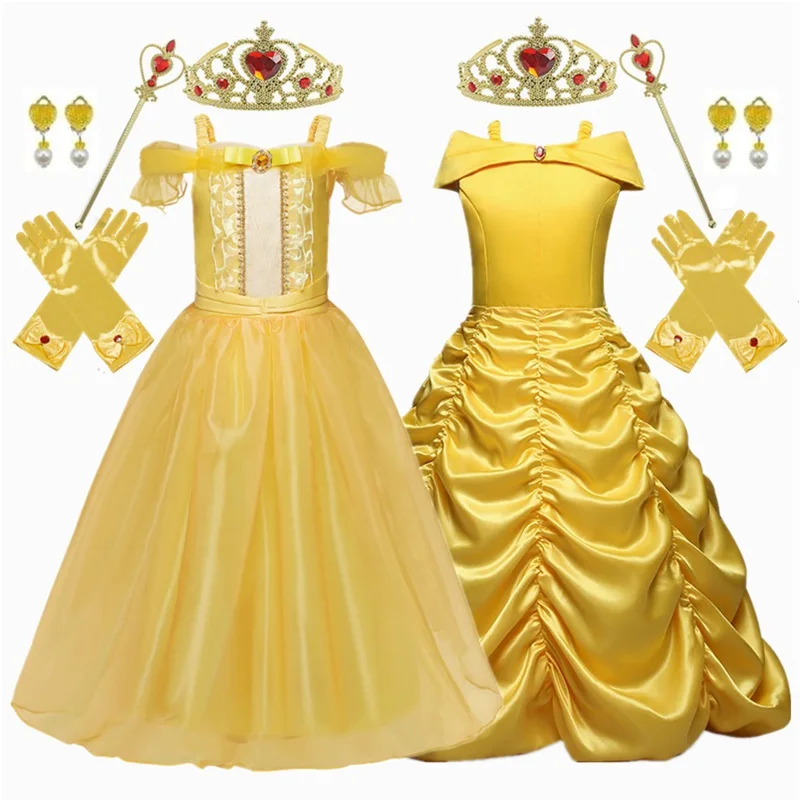 Kids Princess Dresses Girls Belle Party Costume Children Christmas Birthday Flower Clothes Beauty and The Beast Fancy Disguise