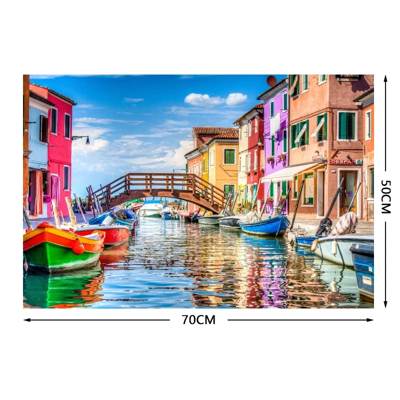 70*50cm Adult Puzzle 1000 Pieces Paper Jigsaw Puzzles Burano Island Famous Painting Series Learning Education Craft Toys Gifts