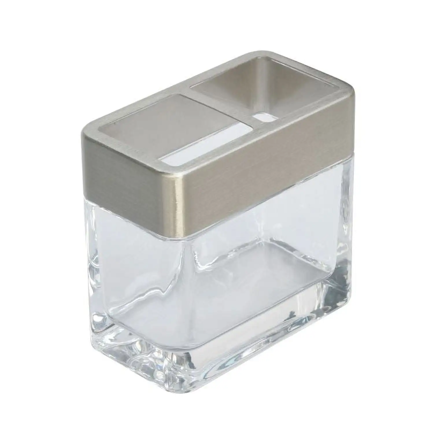 

Metal and Glass Toothbrush Holder, Clear with Silver Accent