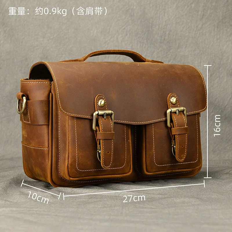Retro leather SLR camera bag Crazy horse leather mini micro single camera bag first layer cowhide shoulder messenger bag