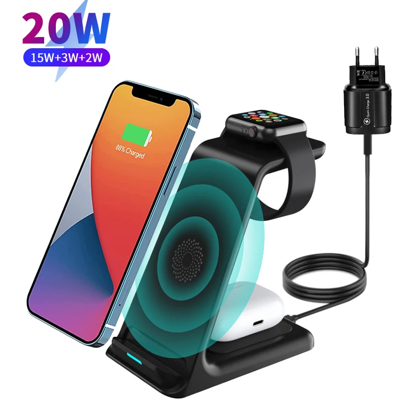 

20W 3 in 1 Wireless Charger Fast Charging For iPhone 13 12 11 XS XR X 8 For Apple Watch 7 6 5 for Airpods Wireless Charger Stand