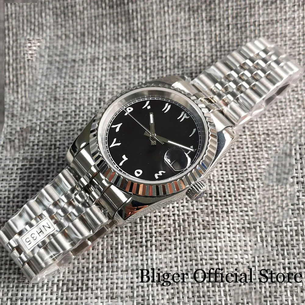 Bliger nh35a Uhrwerk 36mm 39mm Herren uhr arabische Zahlen 2023 neue geriffelte Lünette schwarz himmelblau grün Zifferblatt Saphirglas uhr