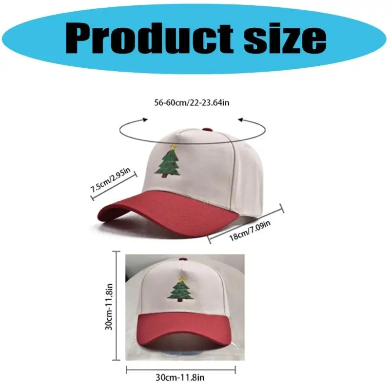 652F Breathable Baseball Cap With Festival Christmas Tree Embroidery Adjustable Snapbacks Hat for Adult Unisex Party Headwear