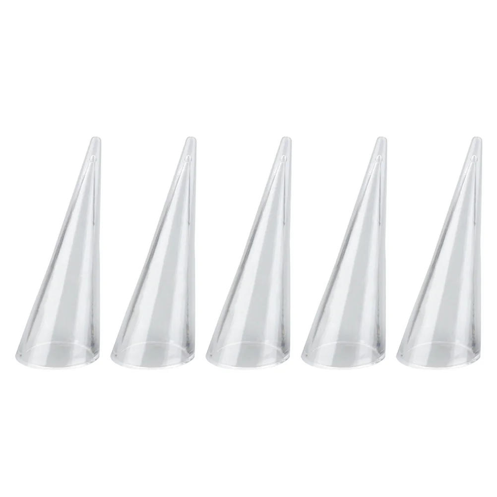 

5pcs Plastic Clear Acrylic Stand With Smooth Flat Base For Stable Table Top Sideways Cone Design Jewelry Holder Acrylic Ring