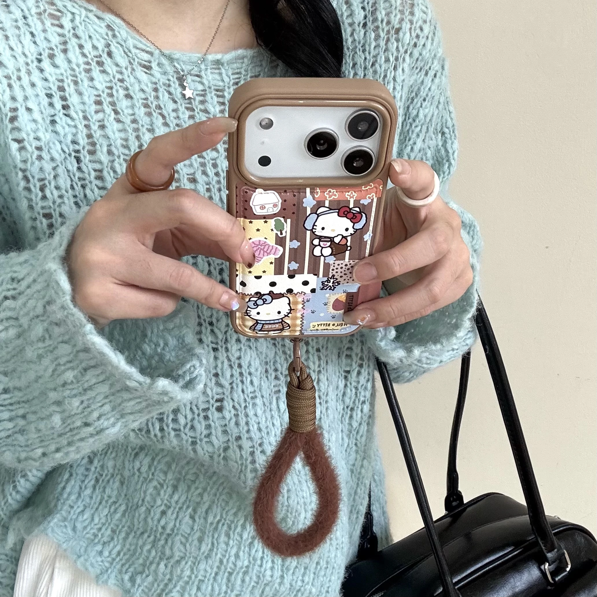 لطيف الكرتون INS سانريو مرحبا كيتي براون جراب هاتف آيفون 17 16 15 14 برو ماكس 13 أفخم معصمه مكافحة فقدان غطاء #2