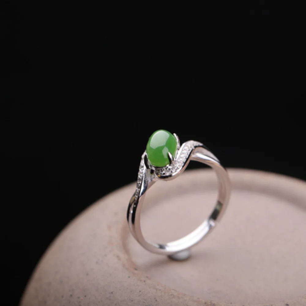 

GL Simple Qipao Hanfu Ancient Style Open-mouthed Nephrite Ring Adjustable Finger Ring for Women 925 Silver with Hetian Nephrite
