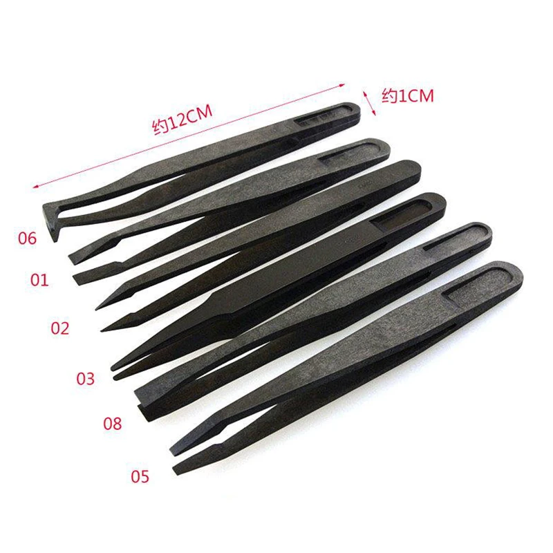 6pcs Anti-static Electronic Tweezers Kit ESD Plastic Forceps PCB Repair Hand Tools Set