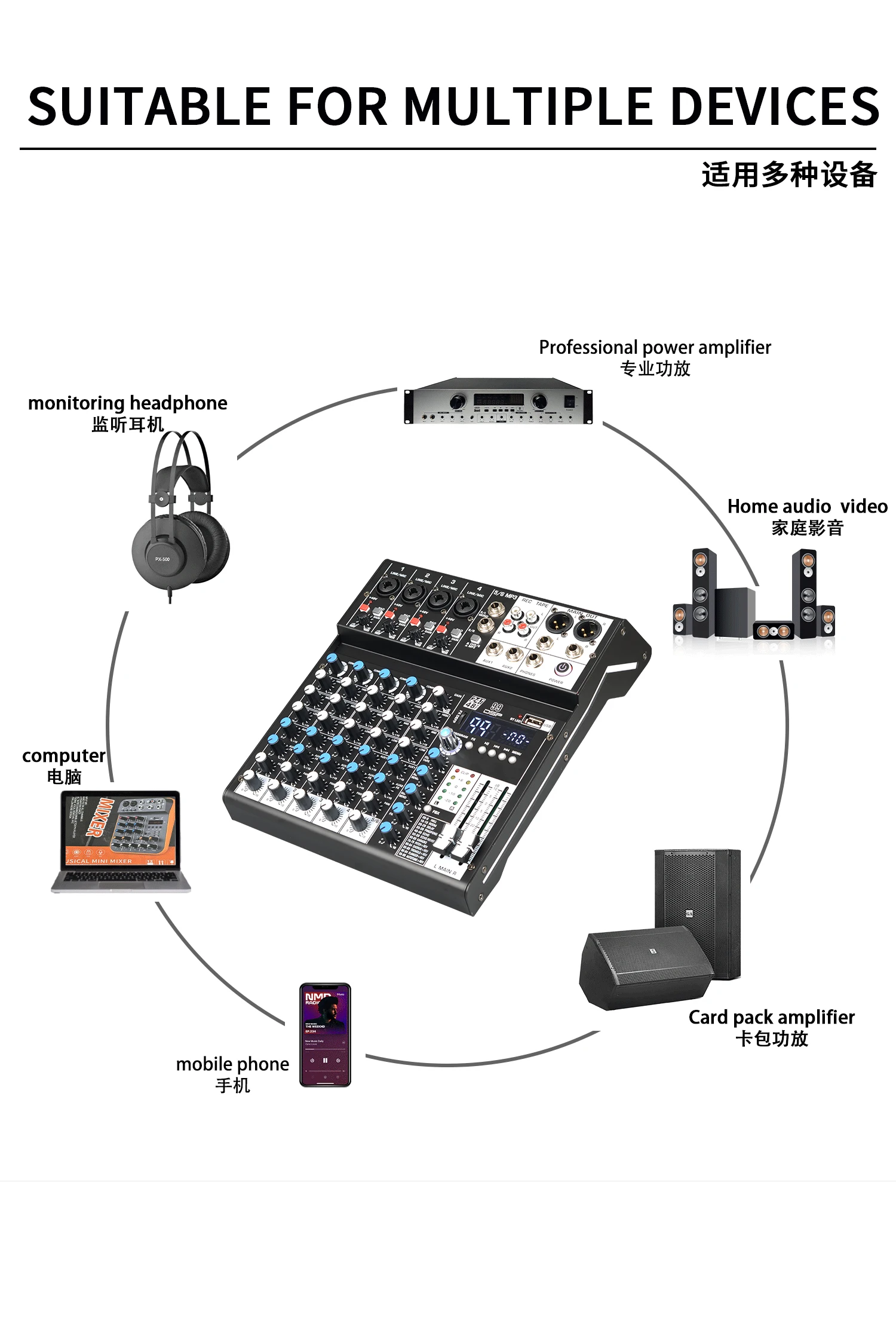 GAX-SN6 BTミニ6チャンネルミキシングコンソールプロフェッショナルステージリバーブUSBミニミキサーステージミキシングコンソール