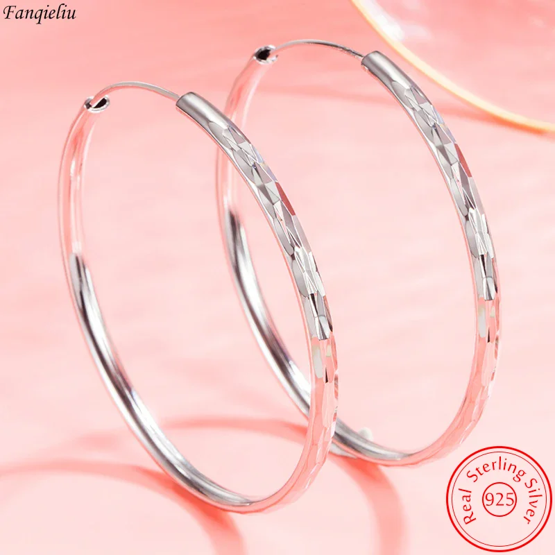 

Fanqieliu Genuine 925 Sterling Silver Jewelry New Round Hoop Earrings For Women Fashion FQL23618