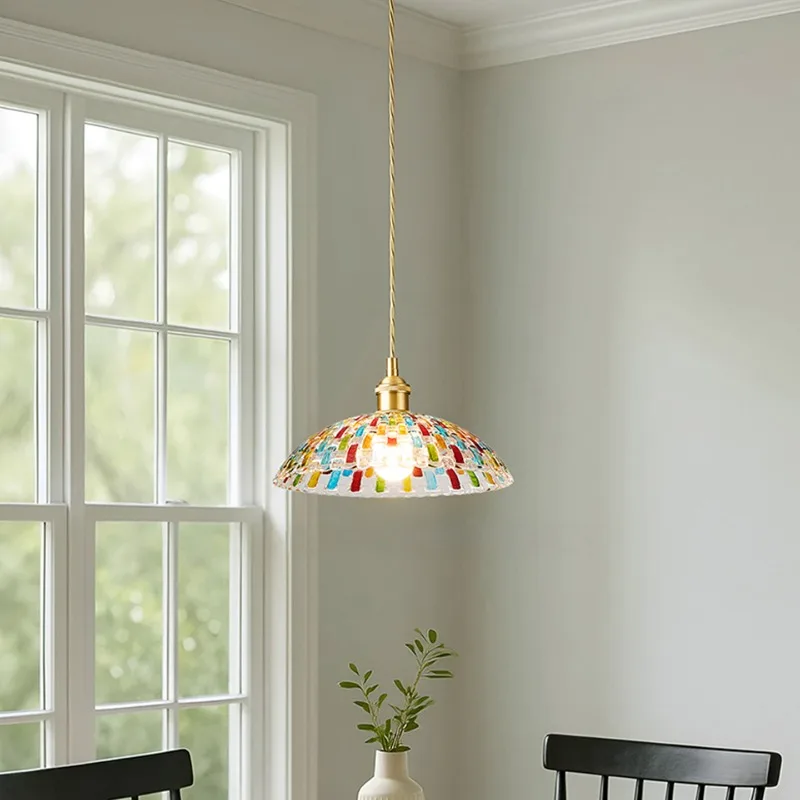 Nordic Stained Glass Pendant Light Simple Living Dining Room Bedroom Hanging Lamp Home Decor Chandelier Indoor Lighting Fixtures