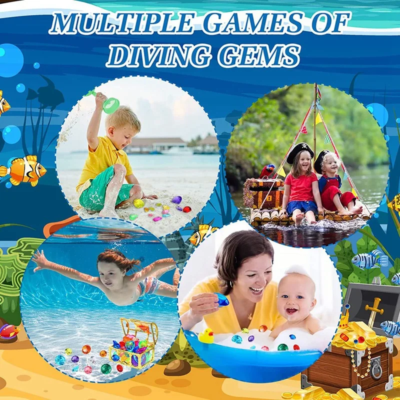 HOT-24Pcs Diving Gems Pool Toys Large Oceans Gem Diamond Gems Pirate Treasure Chest Summer Underwater Swimming Toys