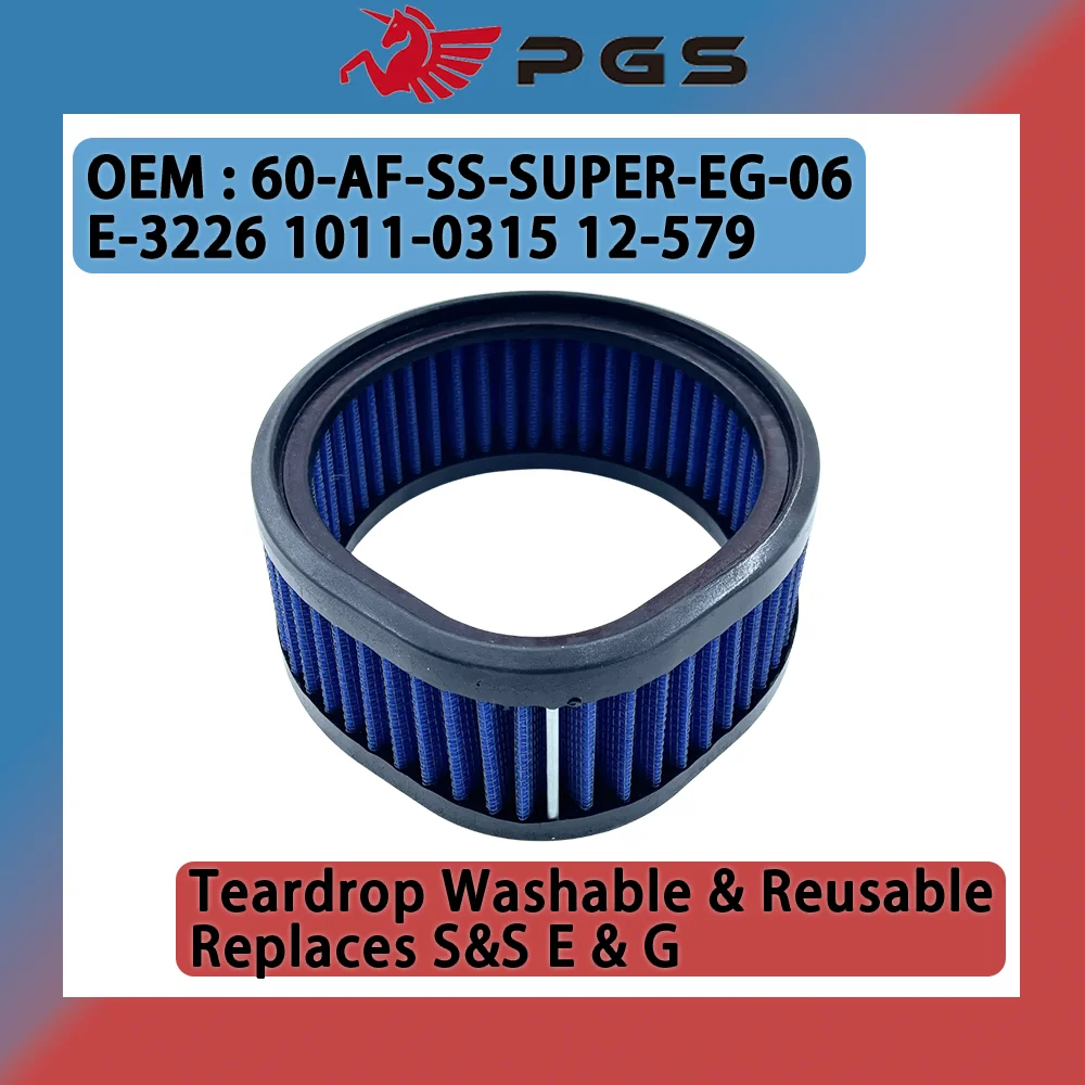 

Motorcycle Air Cleaner For 60-AF-SS-SUPER-EG-06 Harley S&S Super E&G Series Carb Carburetor with Teardrop Washable & Reusable