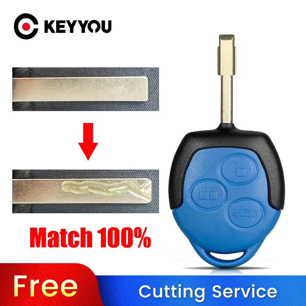 

KEYYOU с услугой нарезки ключей, 3-кнопочный корпус для дистанционного ключа автомобиля, лезвие FO21 для Ford Transit WM VM 2006-2014, синий корпус, замена