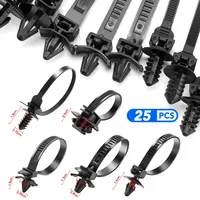 25pcs Car Nylon Tie Wrap Cable Fixed Fastener Clips Car Hose Fastening Zip Strap Self-Locking Nylon Cable Ties