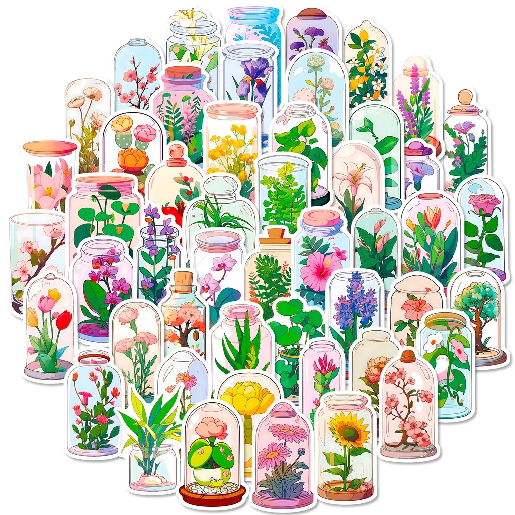 AliExpress NONE 50PCS The World of Flowers In Glass Bottles Waterproof Graffiti Stickers For Helmet Bicycle Decals BulingBulingStickers Store