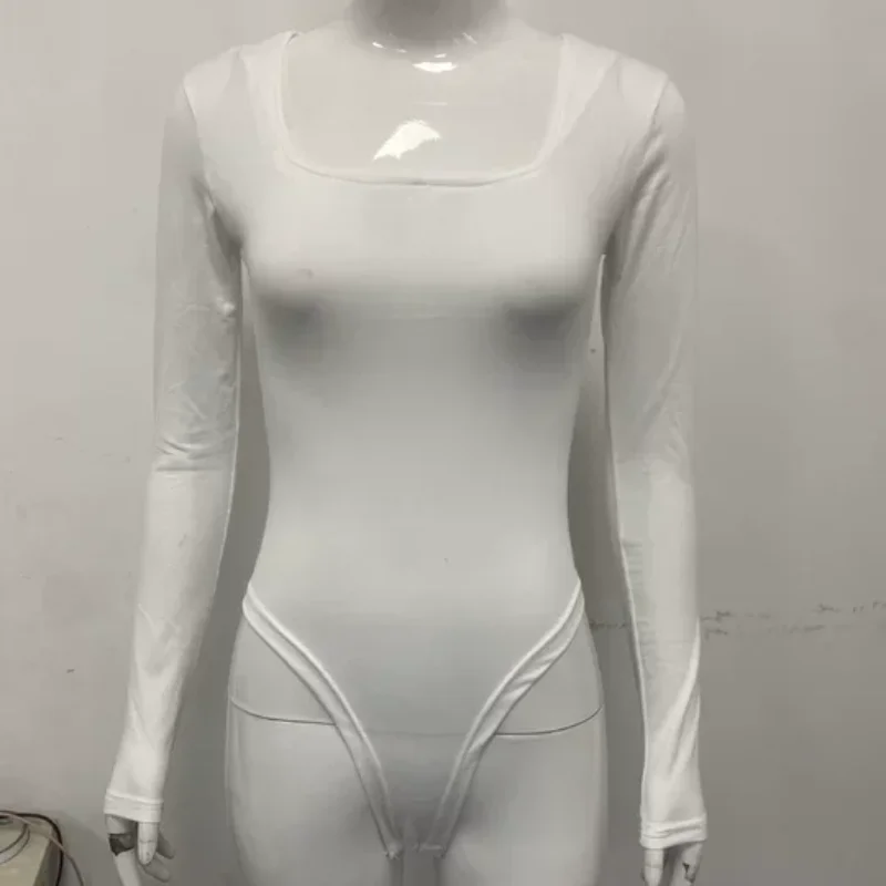 Strato base a maniche lunghe solido sexy alla moda Abbigliamento da donna Autunno Europeo Americano Street Body aderente con collo quadrato