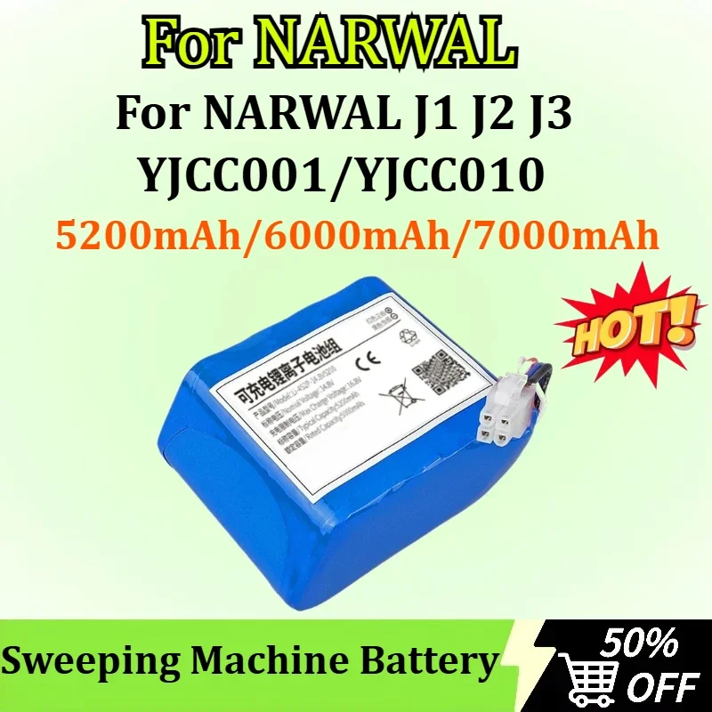 SWZY New 14.4V 5200mAh/6000mAh/7000mAh for NARWAL J1 J2 J3 YJCC001/YJCC010 Sweeping Machine Battery