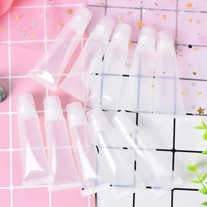 10Pcs 5/10/15ml ลิปสติก Lip Balm Soft Tube แต่งหน้าบีบ CLEAR Lip GLOSS คอนเทนเนอร์