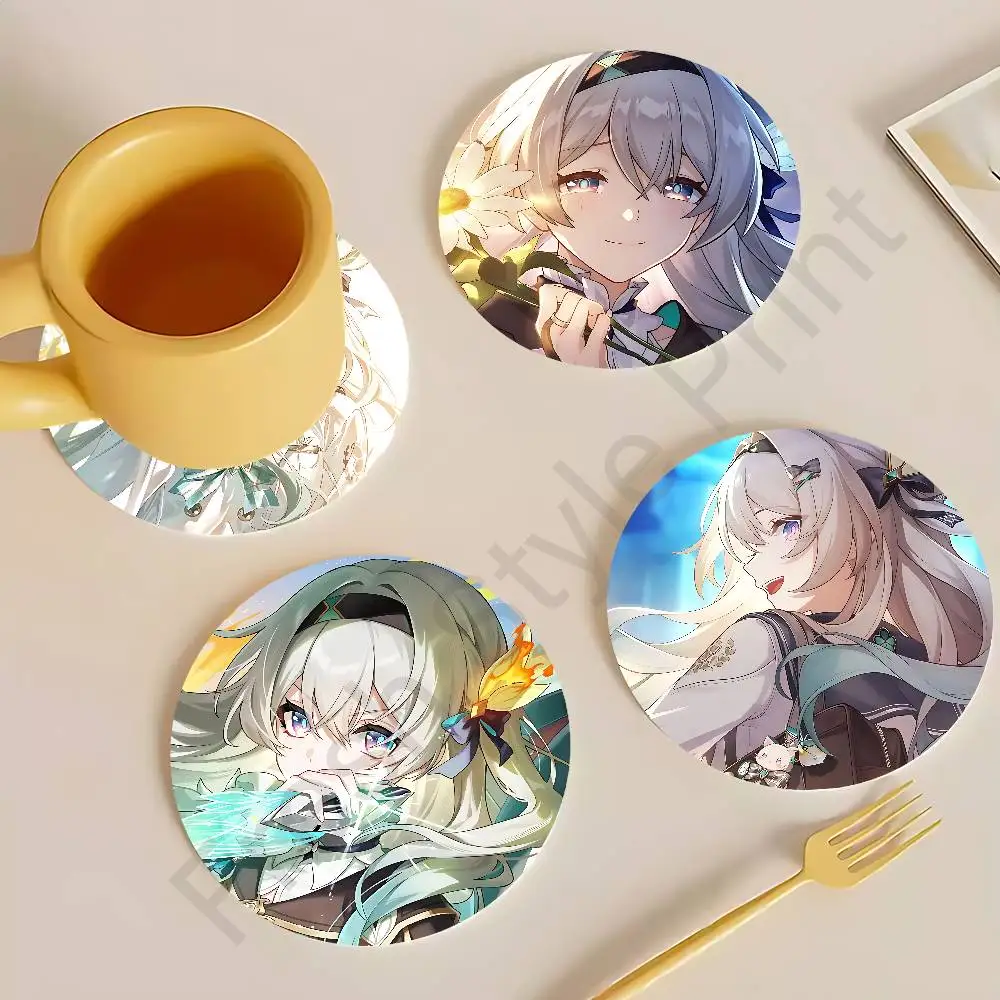 

H-Honkai Star Rail Game Firefly Heat Resistant Round Wooden Coasters Non-slip Drink Cafe Decoration 2D Flat Color Print Coasters