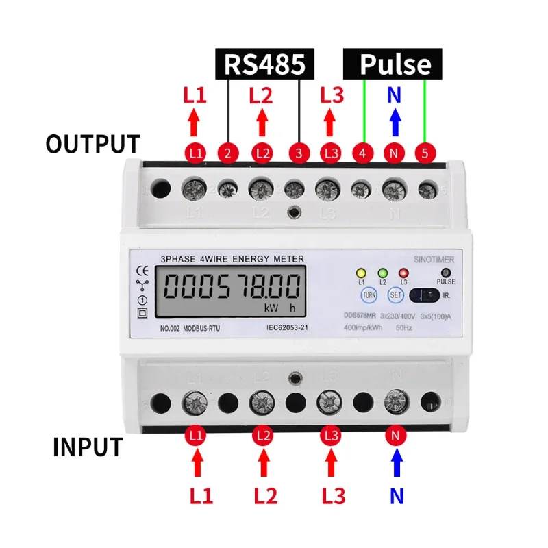 Smart meter 220/380V3 phase 4 line DIN track energy meter digital power factor monitor voltage and current frequency display