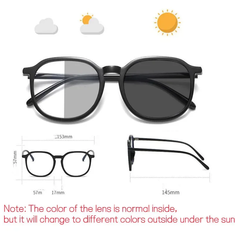 Luxury Design Photochromic Glasses Men Women Square Oversized Myopia Short-sighted Eyeglasses Outdoor Color Changing Eyewear