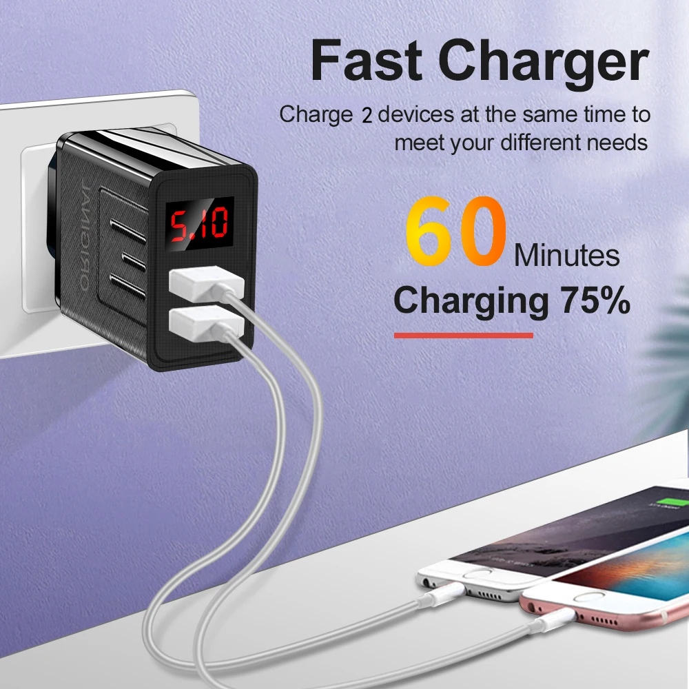 USB Multi Ports Fast Charging Charger Digital Display Mobile Phone Charge Adapter For iPhone Samsung Xiaomi Huawei Wall Charger