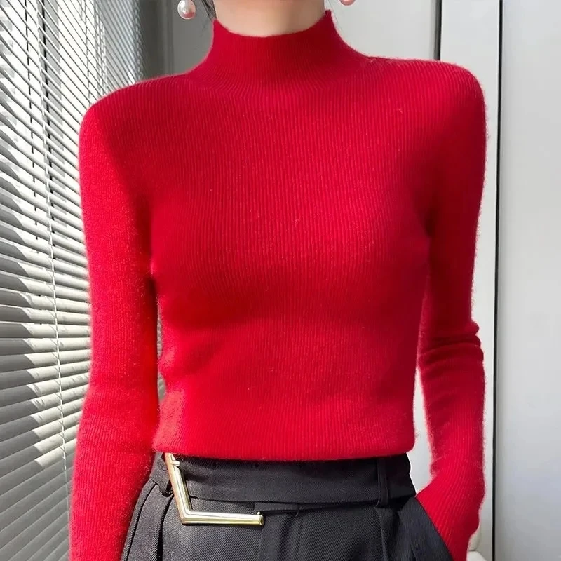 Autumn Winter Thick Knitted Sweater Women Fashion Korean Turtleneck Bottoming Shirt Long Sleeve Sweater Soft Warm Jumper