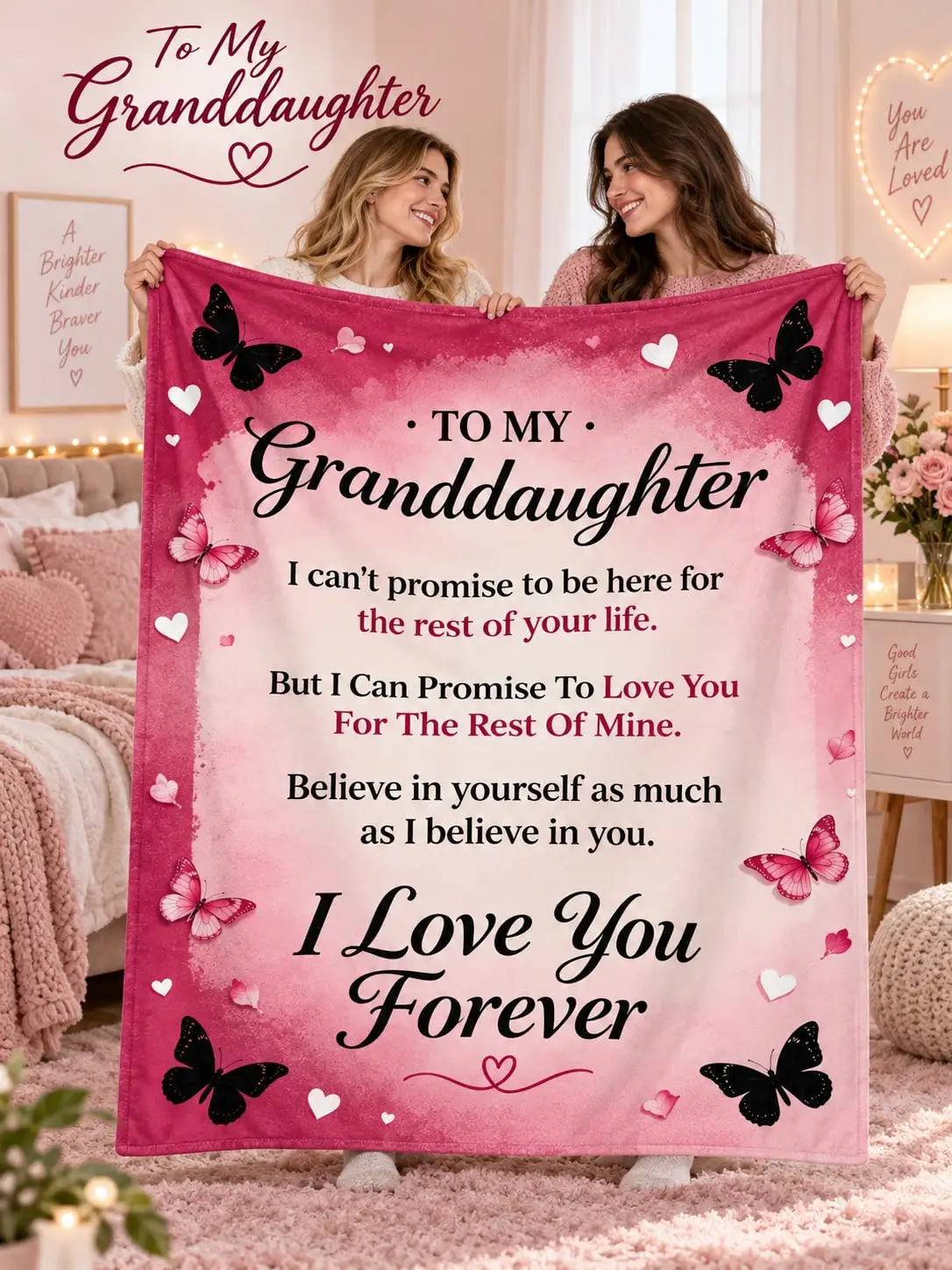 Granddaughter Butterfly Message Flannel Blankets & Throws Gift From Grandma Butterflies Encouraging Message Sofa Bed Throw Home Decor Birthday Christmas Thanksgiving Anniversary Graduation Travel Nap Blanket Cozy Warm Lightweight Living Room